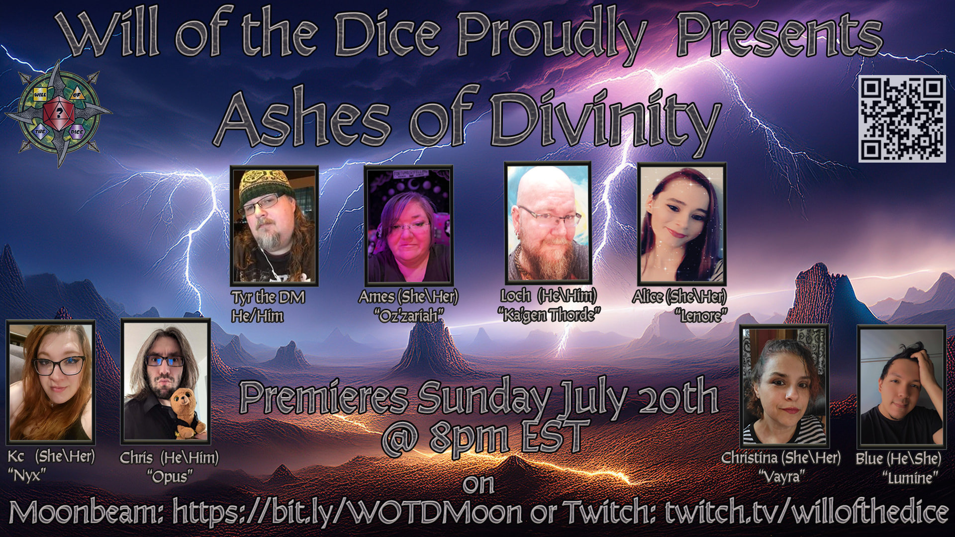 Will of the Dice logo with photos of cast members