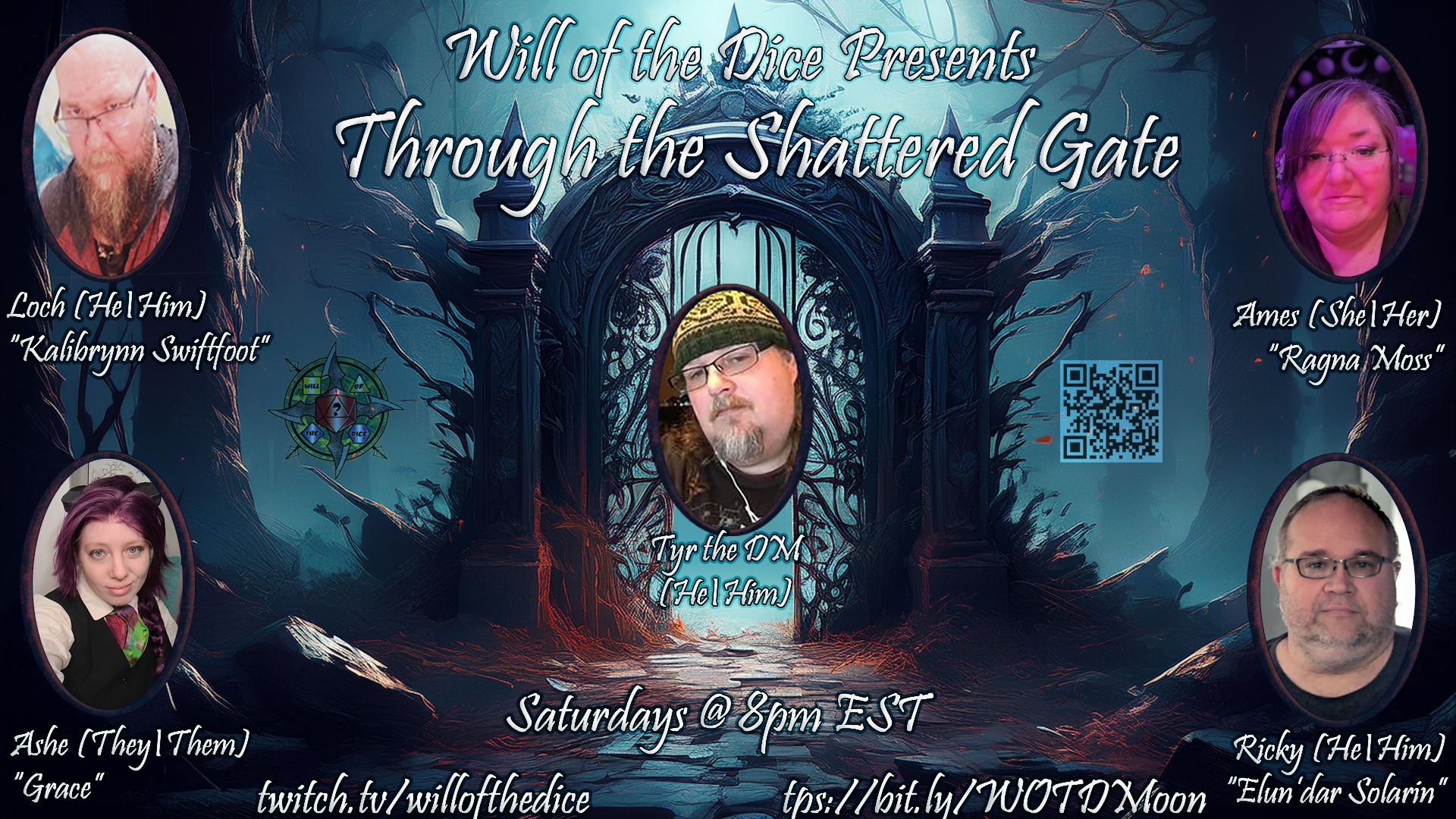 Will of the Dice logo with photos of cast members